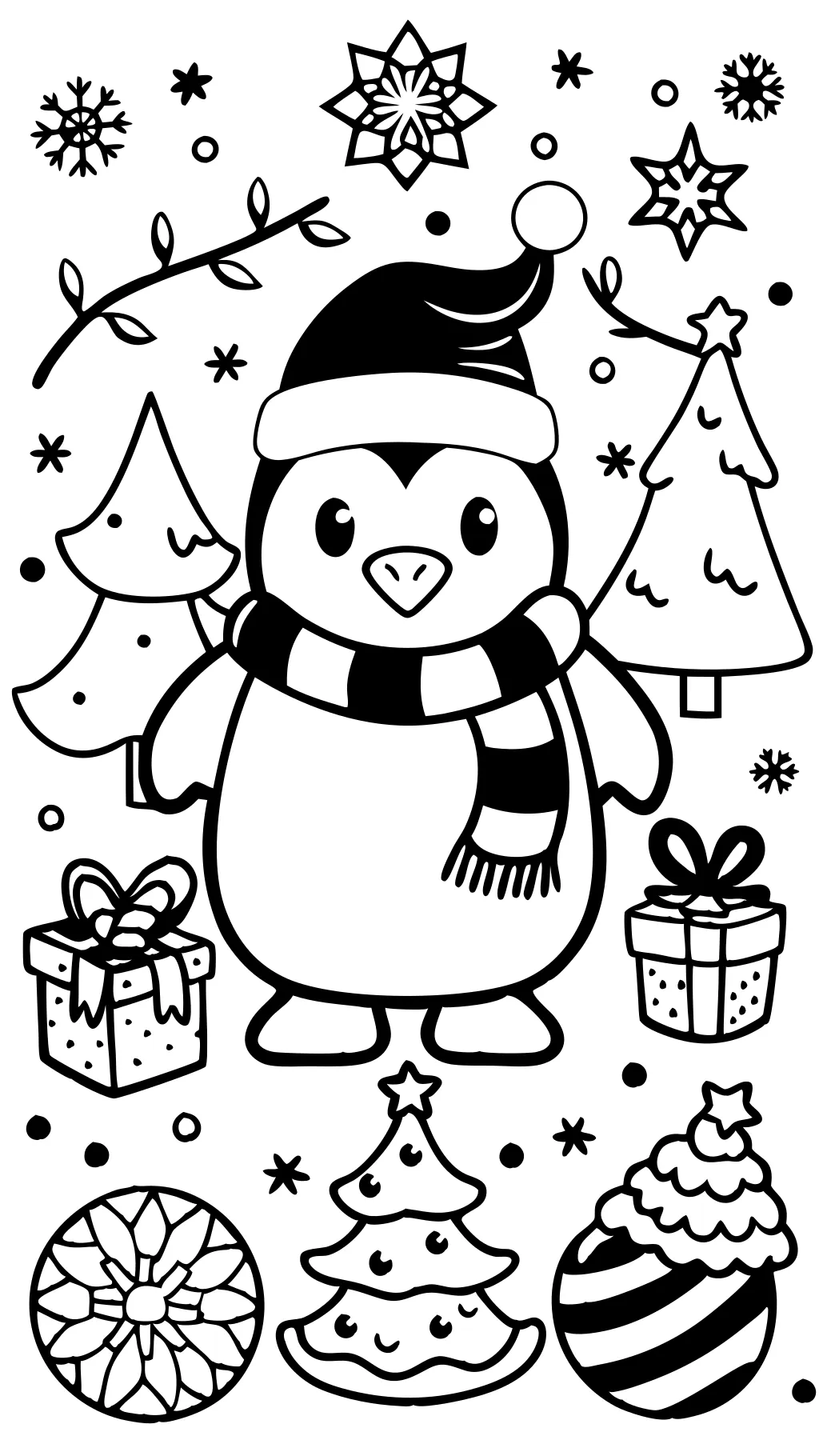 Páginas para colorear de los pingüinos navideños